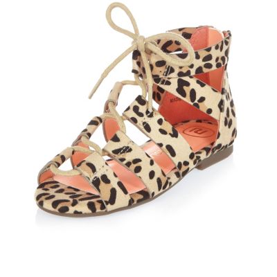 Mini girls brown leopard print sandals